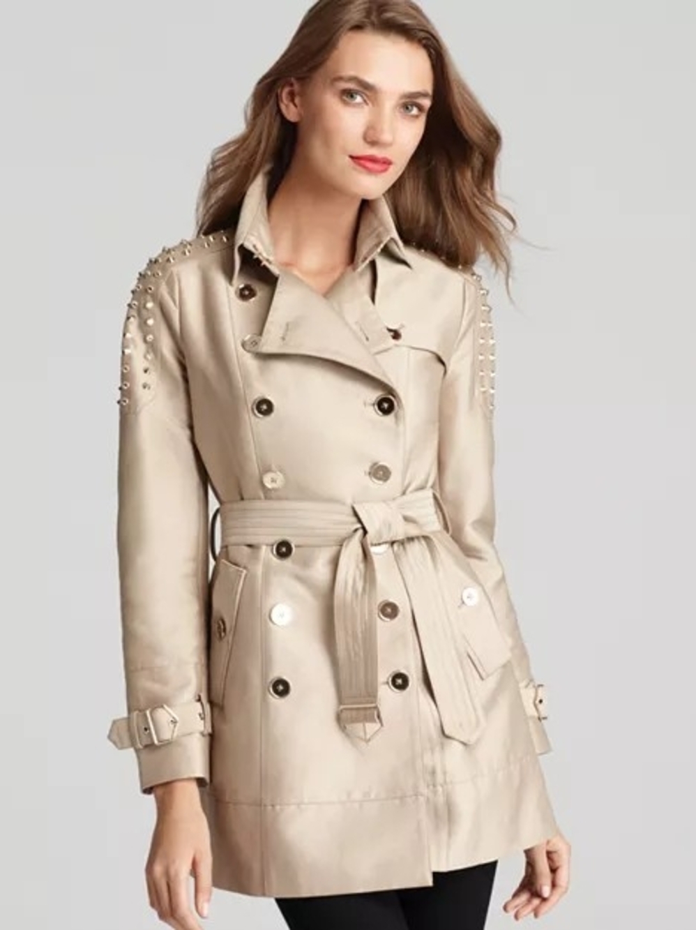Sam Edelman Beige Studded Shoulder Trench Coat Y2k